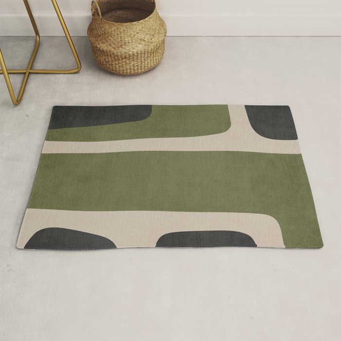 Abstract Minimalist Artwork Olive Green Black Rug Gallery Image 1