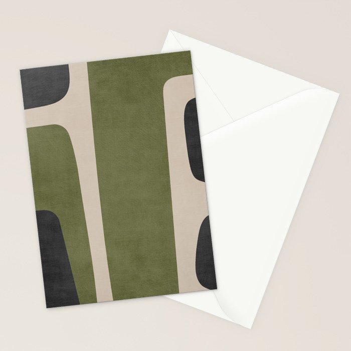Abstract Minimalist Artwork Olive Green Black Stationery Card Gallery Image 2