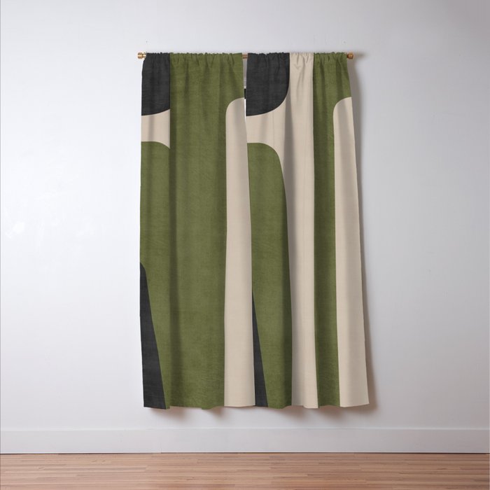 Abstract Minimalist Artwork Olive Green Black Window Curtain Gallery Image 3