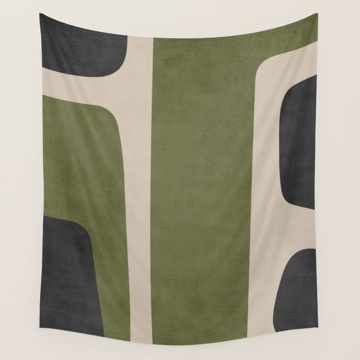 Abstract Minimalist Artwork Olive Green Black Wall Tapestry Gallery Image 4