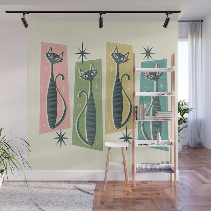 Retro Patchwork Tabbies ©studioxtine Wall Mural Gallery Image 1