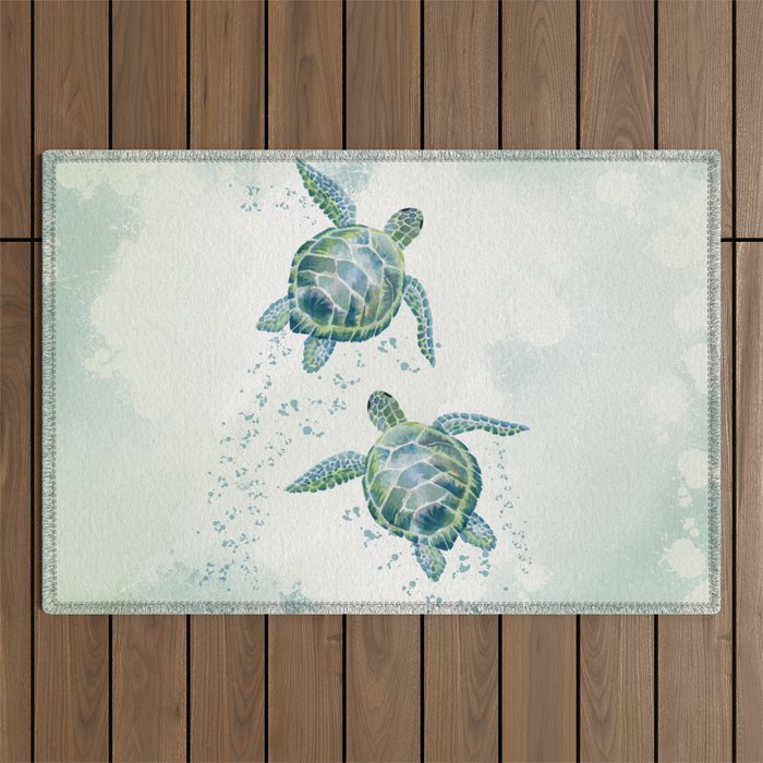 Two Sea Turtles  Outdoor Rug Gallery Image 1