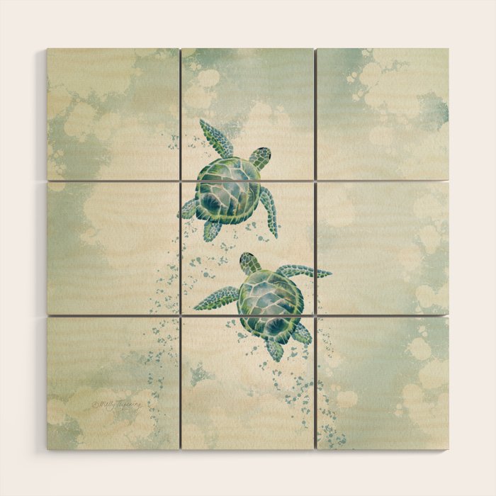 Two Sea Turtles  Wood Wall Art Gallery Image 1