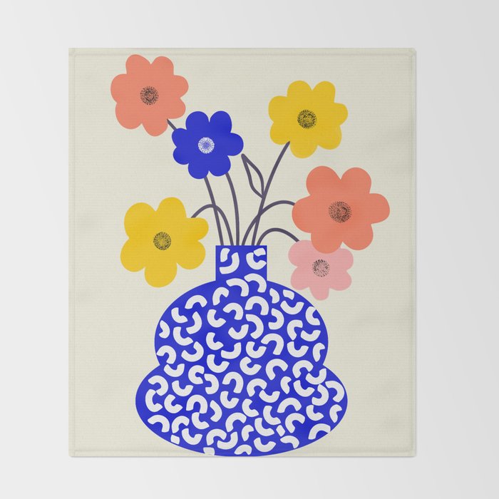 Inheritance, Flower Pot Botanical Floral, Eclectic Bohemian Concept Pop of Color, Dopamine Positivity Plants Nature Heredity Contemporary Throw Blanket Gallery Image 2