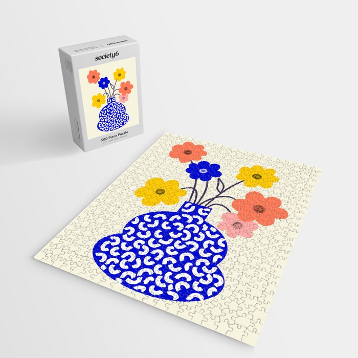 Inheritance, Flower Pot Botanical Floral, Eclectic Bohemian Concept Pop of Color, Dopamine Positivity Plants Nature Heredity Contemporary Jigsaw Puzzle Gallery Image 2