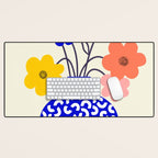 Inheritance, Flower Pot Botanical Floral, Eclectic Bohemian Concept Pop of Color, Dopamine Positivity Plants Nature Heredity Contemporary Desk Mat Gallery Image 1