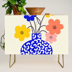 Inheritance, Flower Pot Botanical Floral, Eclectic Bohemian Concept Pop of Color, Dopamine Positivity Plants Nature Heredity Contemporary Credenza Gallery Image 1