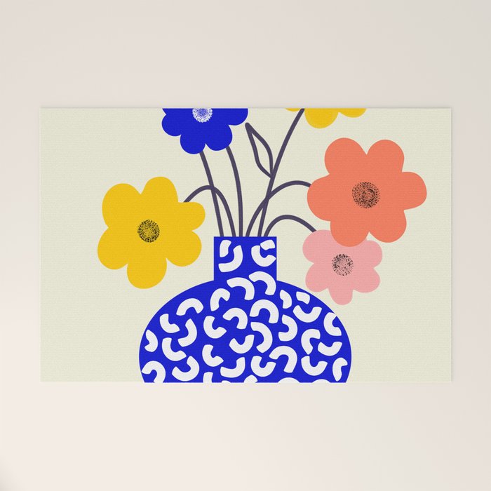 Inheritance, Flower Pot Botanical Floral, Eclectic Bohemian Concept Pop of Color, Dopamine Positivity Plants Nature Heredity Contemporary Welcome Mat Gallery Image 1