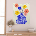 Inheritance, Flower Pot Botanical Floral, Eclectic Bohemian Concept Pop of Color, Dopamine Positivity Plants Nature Heredity Contemporary Wall Tapestry Gallery Image 2