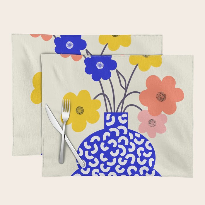 Inheritance, Flower Pot Botanical Floral, Eclectic Bohemian Concept Pop of Color, Dopamine Positivity Plants Nature Heredity Contemporary Placemat Gallery Image 1