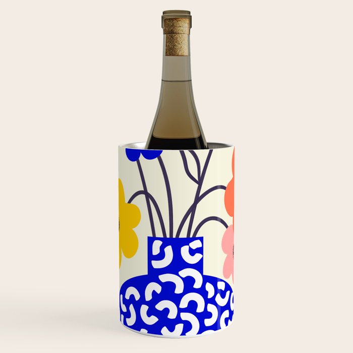 Inheritance, Flower Pot Botanical Floral, Eclectic Bohemian Concept Pop of Color, Dopamine Positivity Plants Nature Heredity Contemporary Wine Chiller Gallery Image 1
