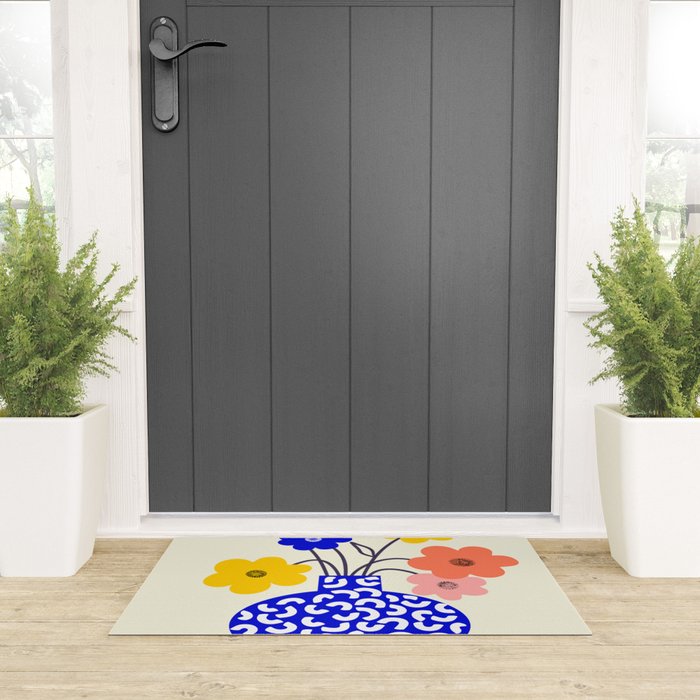 Inheritance, Flower Pot Botanical Floral, Eclectic Bohemian Concept Pop of Color, Dopamine Positivity Plants Nature Heredity Contemporary Welcome Mat Gallery Image 3