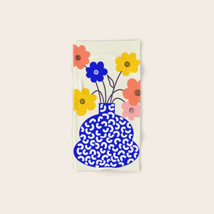 Inheritance, Flower Pot Botanical Floral, Eclectic Bohemian Concept Pop of Color, Dopamine Positivity Plants Nature Heredity Contemporary Bath Towel Gallery Image 1