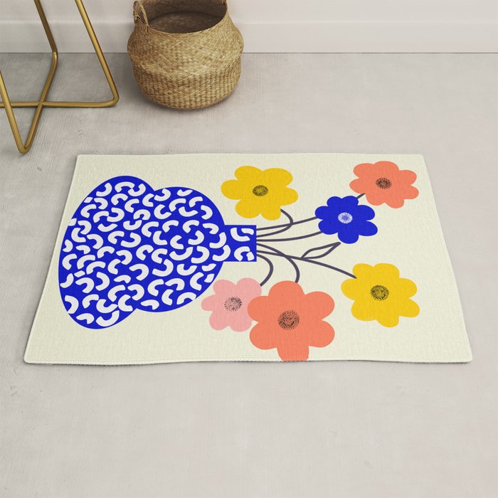 Inheritance, Flower Pot Botanical Floral, Eclectic Bohemian Concept Pop of Color, Dopamine Positivity Plants Nature Heredity Contemporary Rug Gallery Image 1