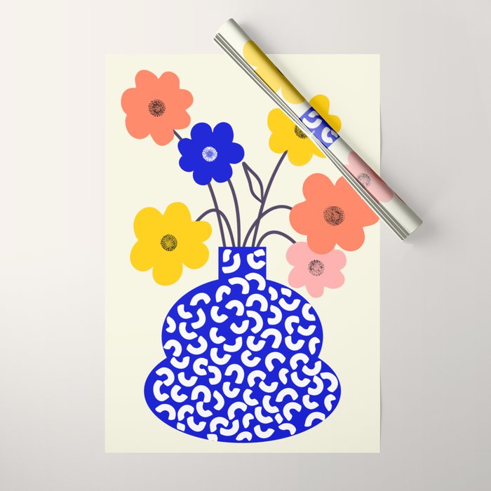 Inheritance, Flower Pot Botanical Floral, Eclectic Bohemian Concept Pop of Color, Dopamine Positivity Plants Nature Heredity Contemporary Wrapping Paper Gallery Image 1