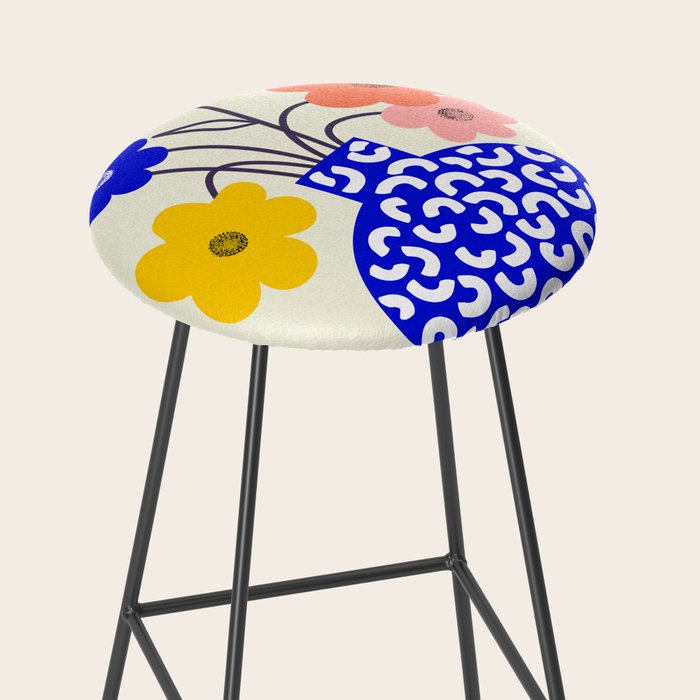 Inheritance, Flower Pot Botanical Floral, Eclectic Bohemian Concept Pop of Color, Dopamine Positivity Plants Nature Heredity Contemporary Stool Gallery Image 2