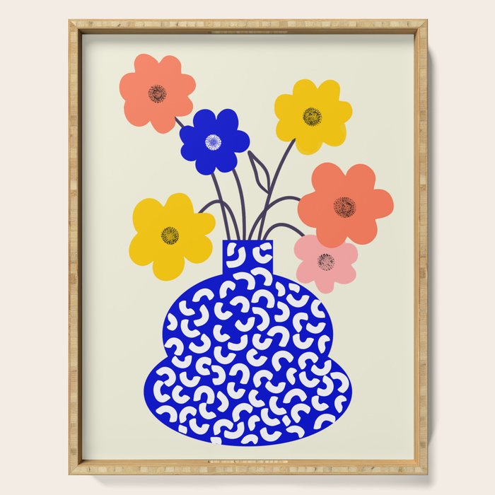 Inheritance, Flower Pot Botanical Floral, Eclectic Bohemian Concept Pop of Color, Dopamine Positivity Plants Nature Heredity Contemporary Serving Tray Gallery Image 1