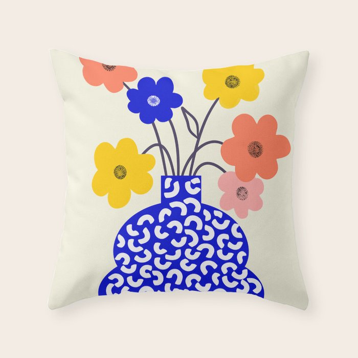 Inheritance, Flower Pot Botanical Floral, Eclectic Bohemian Concept Pop of Color, Dopamine Positivity Plants Nature Heredity Contemporary Throw Pillow Gallery Image 1