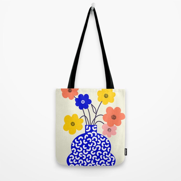 Inheritance, Flower Pot Botanical Floral, Eclectic Bohemian Concept Pop of Color, Dopamine Positivity Plants Nature Heredity Contemporary Tote Bag Gallery Image 2