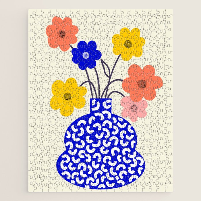 Inheritance, Flower Pot Botanical Floral, Eclectic Bohemian Concept Pop of Color, Dopamine Positivity Plants Nature Heredity Contemporary Jigsaw Puzzle Gallery Image 1