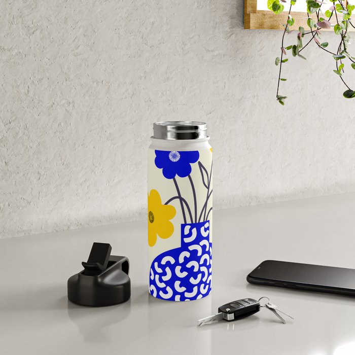 Inheritance, Flower Pot Botanical Floral, Eclectic Bohemian Concept Pop of Color, Dopamine Positivity Plants Nature Heredity Contemporary Water Bottle Gallery Image 4
