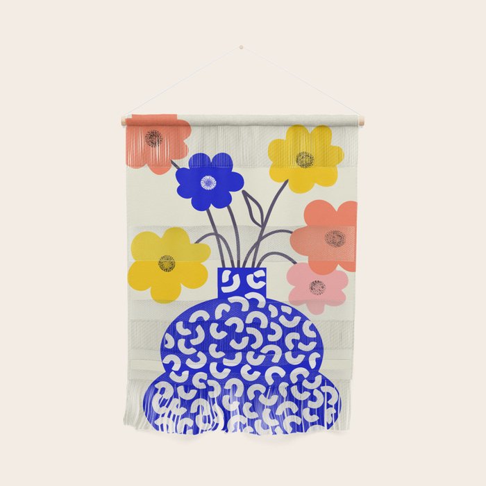 Inheritance, Flower Pot Botanical Floral, Eclectic Bohemian Concept Pop of Color, Dopamine Positivity Plants Nature Heredity Contemporary Wall Hanging Gallery Image 1