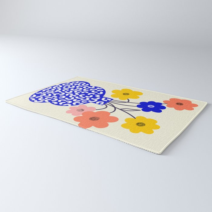 Inheritance, Flower Pot Botanical Floral, Eclectic Bohemian Concept Pop of Color, Dopamine Positivity Plants Nature Heredity Contemporary Rug Gallery Image 3