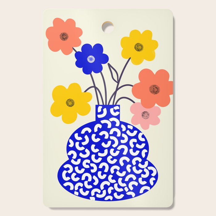 Inheritance, Flower Pot Botanical Floral, Eclectic Bohemian Concept Pop of Color, Dopamine Positivity Plants Nature Heredity Contemporary Cutting Board Gallery Image 1