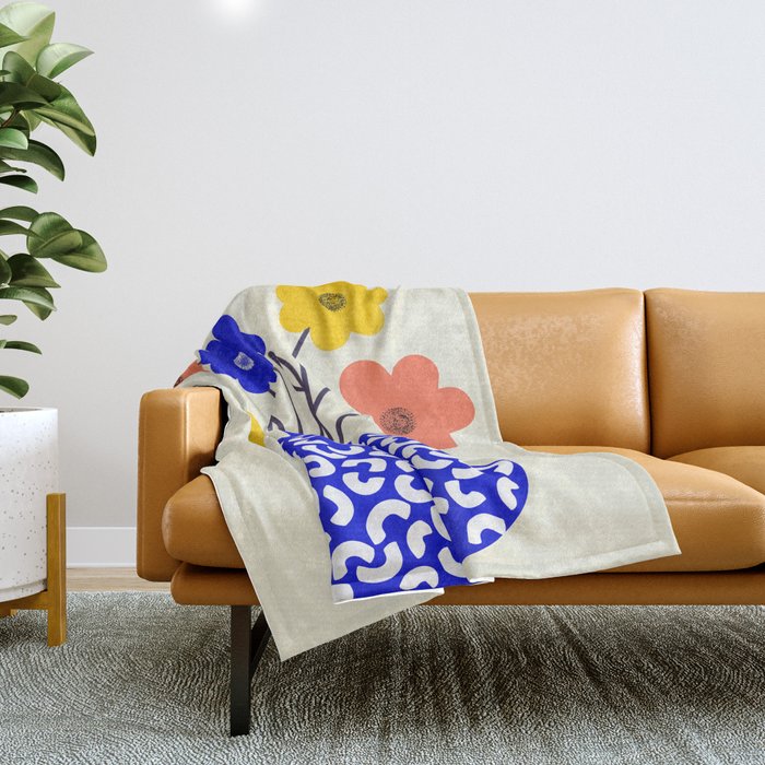 Inheritance, Flower Pot Botanical Floral, Eclectic Bohemian Concept Pop of Color, Dopamine Positivity Plants Nature Heredity Contemporary Throw Blanket Gallery Image 1