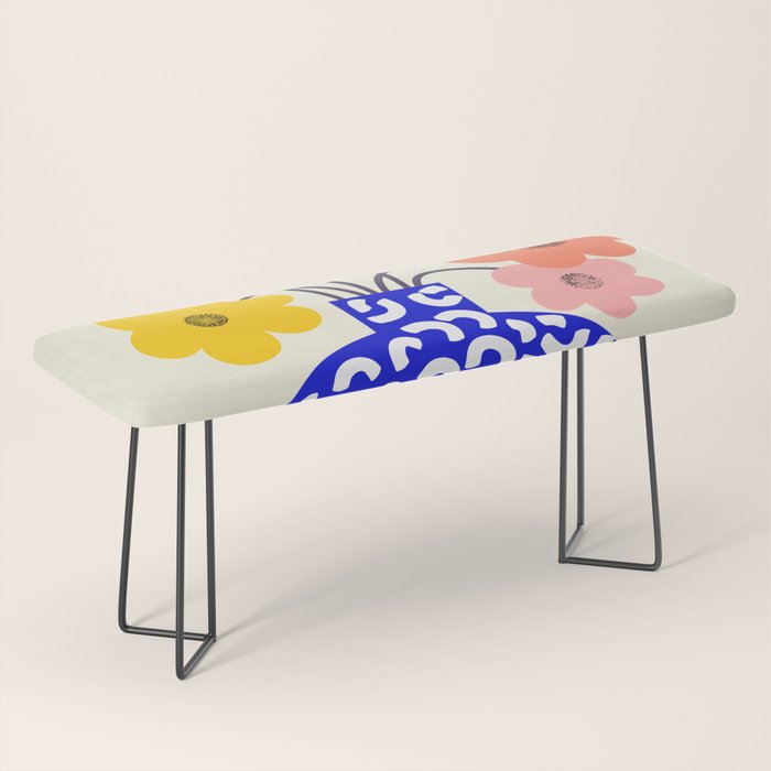 Inheritance, Flower Pot Botanical Floral, Eclectic Bohemian Concept Pop of Color, Dopamine Positivity Plants Nature Heredity Contemporary Bench Gallery Image 1