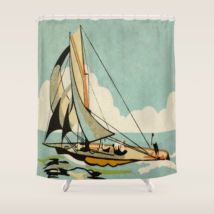 Vintage Japanese Sailboat Shower Curtain Gallery Image 1
