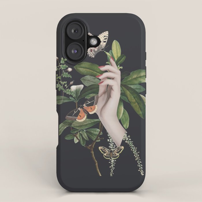 Minimal Collage/ Hand, Plants and Butterflies 7 iPhone Case Gallery Image 1