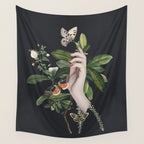 Minimal Collage/ Hand, Plants and Butterflies 7 Wall Tapestry Gallery Image 4