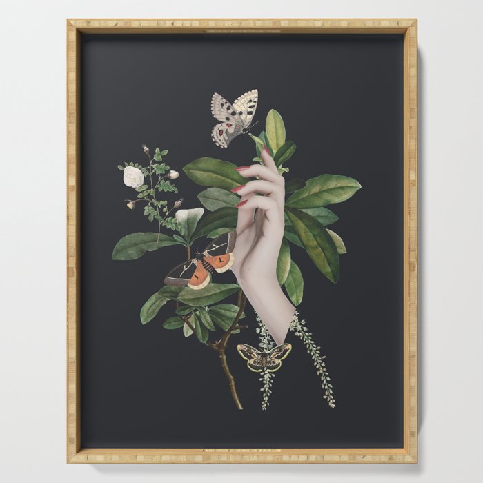 Minimal Collage/ Hand, Plants and Butterflies 7 Serving Tray Gallery Image 1