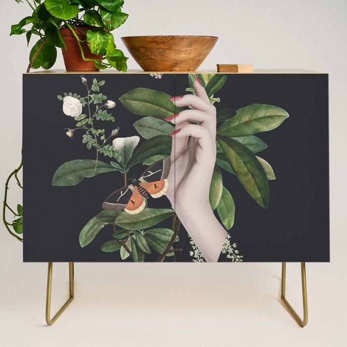 Minimal Collage/ Hand, Plants and Butterflies 7 Credenza Gallery Image 1