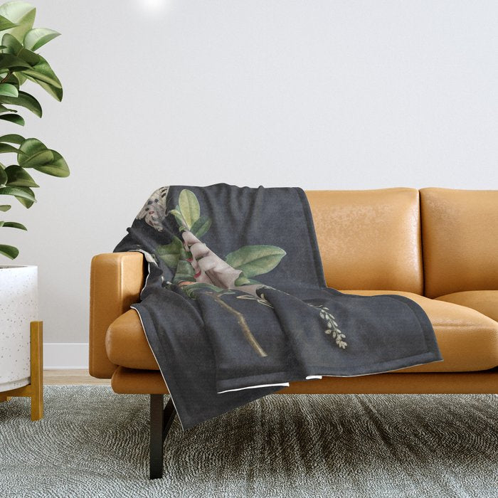Minimal Collage/ Hand, Plants and Butterflies 7 Throw Blanket Gallery Image 1
