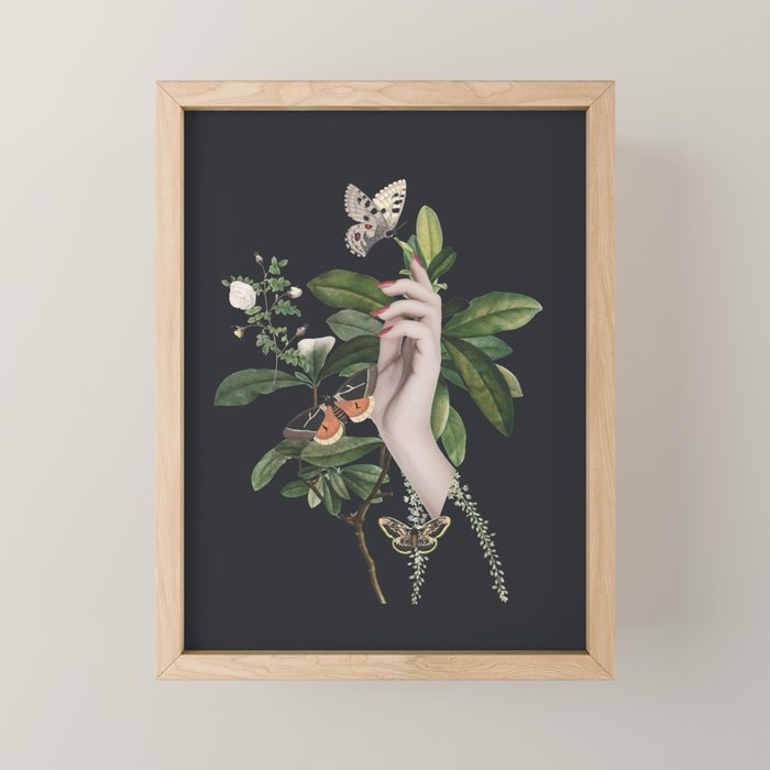 Minimal Collage/ Hand, Plants and Butterflies 7 Mini Art Print Gallery Image 1