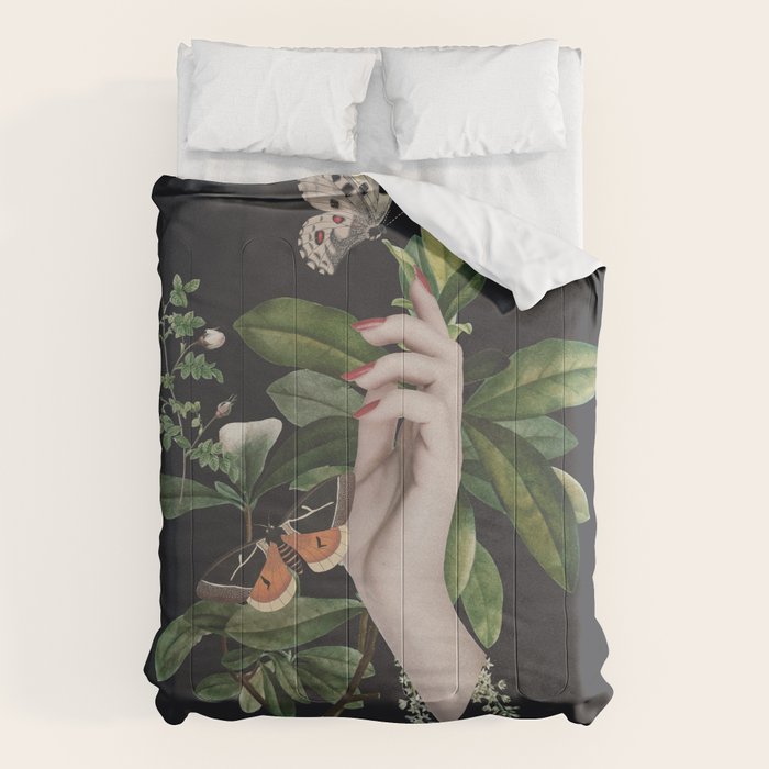 Minimal Collage/ Hand, Plants and Butterflies 7 Comforter Gallery Image 1