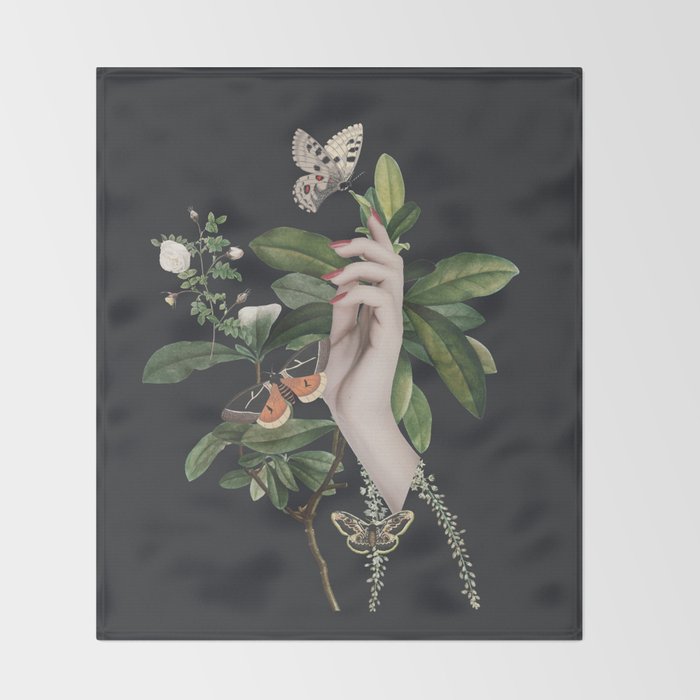 Minimal Collage/ Hand, Plants and Butterflies 7 Throw Blanket Gallery Image 2