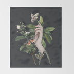 Minimal Collage/ Hand, Plants and Butterflies 7 Throw Blanket Gallery Image 2