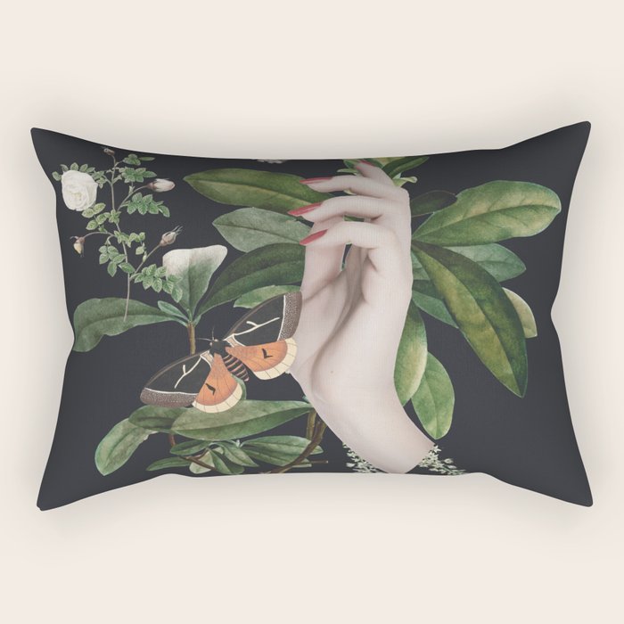 Minimal Collage/ Hand, Plants and Butterflies 7 Rectangular Pillow Gallery Image 1