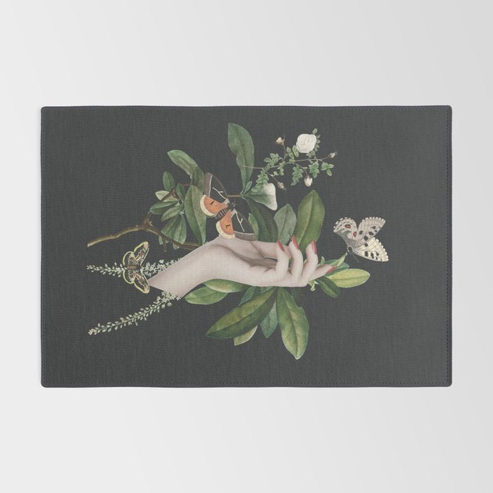 Minimal Collage/ Hand, Plants and Butterflies 7 Rug Gallery Image 2