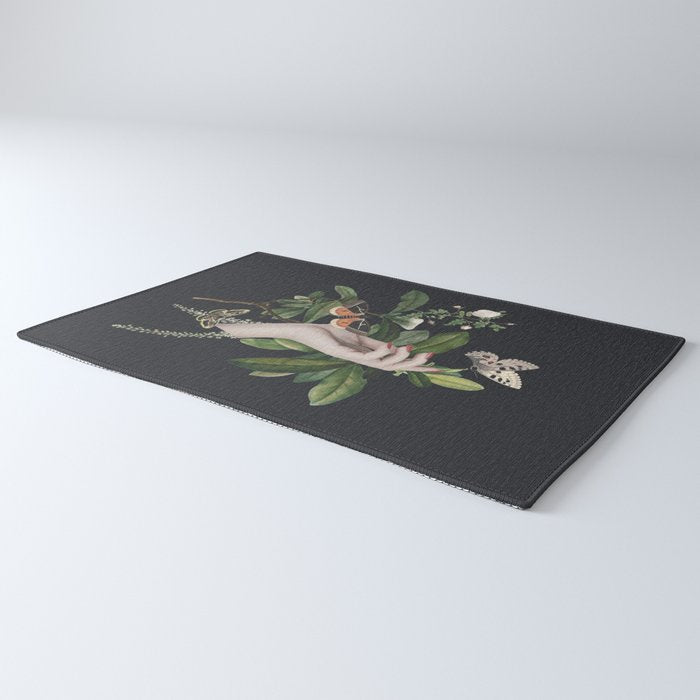 Minimal Collage/ Hand, Plants and Butterflies 7 Rug Gallery Image 3