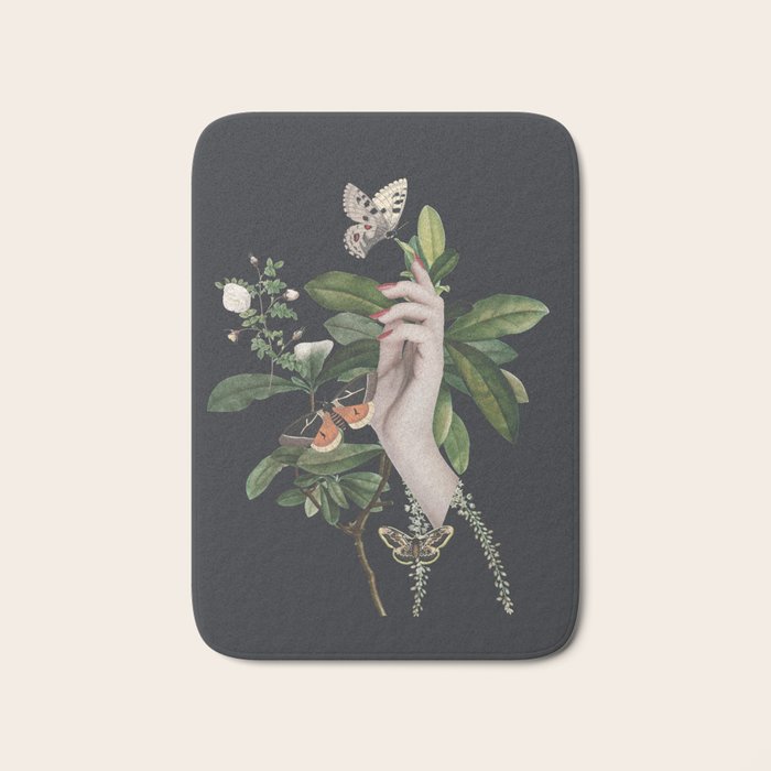 Minimal Collage/ Hand, Plants and Butterflies 7 Bath Mat Gallery Image 1