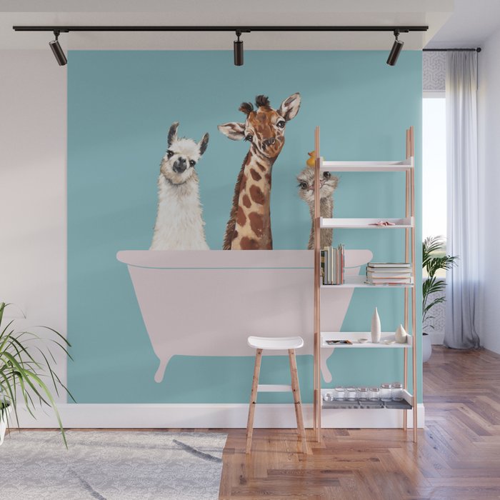 Playful Gangs in Bathtub Blue Wall Mural Gallery Image 1
