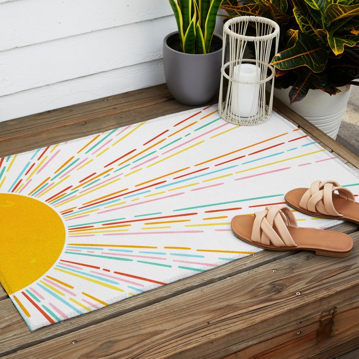 Retro Sunburst: Rainbow Edition Outdoor Rug Gallery Image 2