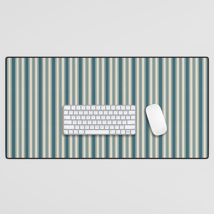 Vintage stripes wallpaper design dark teal pattern Desk Mat Gallery Image 1