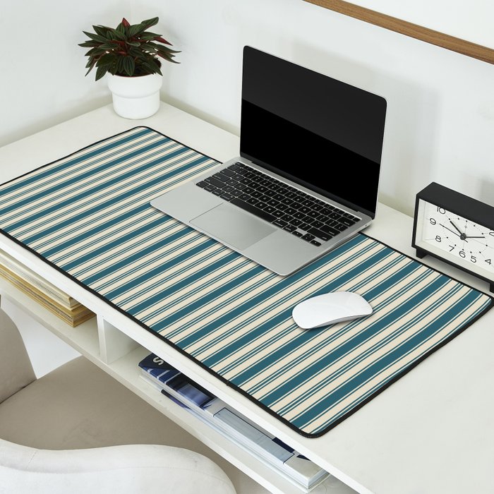 Vintage stripes wallpaper design dark teal pattern Desk Mat Gallery Image 2