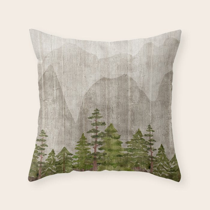 Mountain Range Woodland Forest Throw Pillow Gallery Image 1