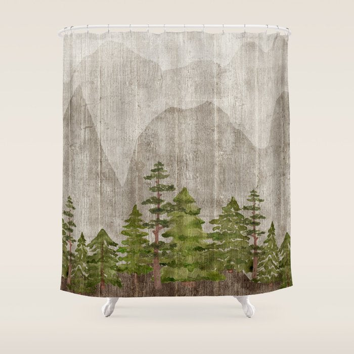 Mountain Range Woodland Forest Shower Curtain Gallery Image 1